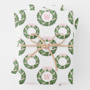 Feuille De Papier Cadeau Sash rose Bow Noël Monogramme Wreath
