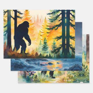 Feuille De Papier Cadeau Sasquatch Landscape and Sunset