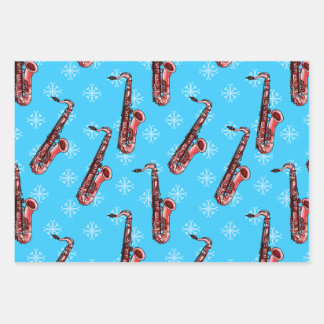 Feuille De Papier Cadeau Saxophone de Noël Saxophone Joueur musicien Motif