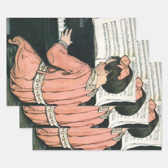 Feuille De Papier Cadeau Scales de Jessie Willcox Smith, Piano Music Girl (Lot)