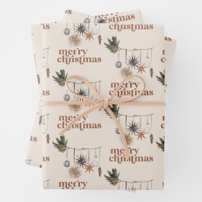 Feuille De Papier Cadeau Scandi Boho Neutral Joyeux Noël (En situation)