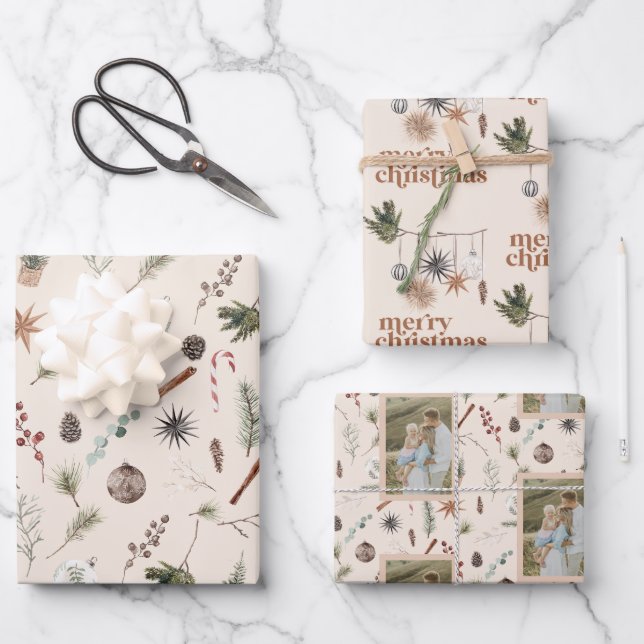 Feuille De Papier Cadeau Scandi Boho Neutral Joyeux Noël Photo (Recto)
