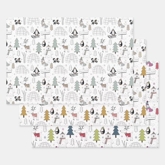 Feuille De Papier Cadeau Scandi Penguin Winter Wonderland Noël (Lot)