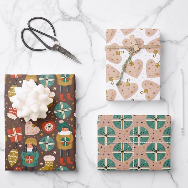 Feuille De Papier Cadeau Scandi Vacances Motifs mignonnes (Recto)