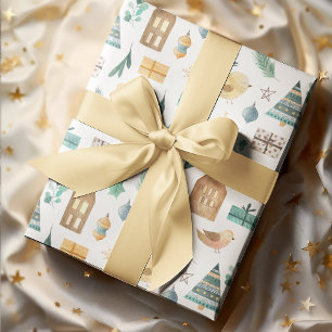 Feuille De Papier Cadeau Scandinave Cute Aquarelle Enfants Noël