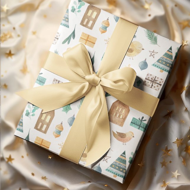 Feuille De Papier Cadeau Scandinave Cute Aquarelle Enfants Noël (Créateur téléchargé)