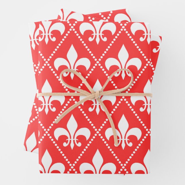 Feuille De Papier Cadeau Scarlet Fleur de Lis (En situation)