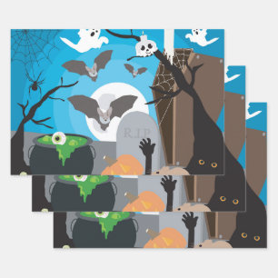 Feuille De Papier Cadeau Scène d'Halloween