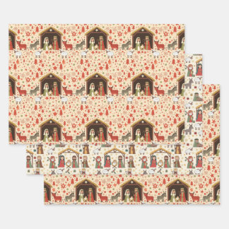 Feuille De Papier Cadeau Scènes fantaisistes de la crèche de Noël