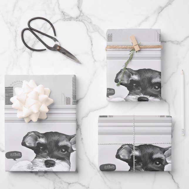 Feuille De Papier Cadeau Schnauzer avec caméra (Recto)