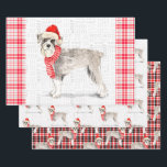 Feuille De Papier Cadeau Schnauzer Christmas Chien Red Plaid Holiday<br><div class="desc">Un adorable chien Schnauzer est prêt pour la saison des fêtes avec un chapeau de Père Noël rouge et un foulard rayé d'hiver. Ce mignon chien de Noël est jumelé à un plaid de vacances rouge et blanc sur cet ensemble d'enveloppement cadeau pour l'amoureux des chiens.</div>