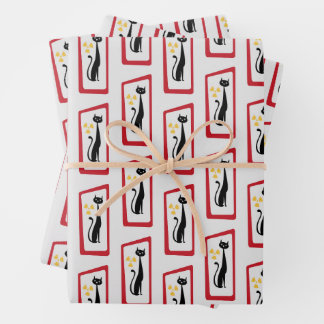 Feuille De Papier Cadeau Schrödinger's Cat Mid Century Rouge moderne