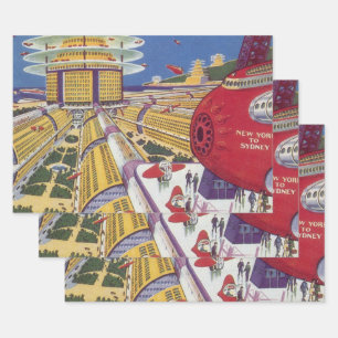 Feuille De Papier Cadeau Science-fiction vintage, New York City futuriste