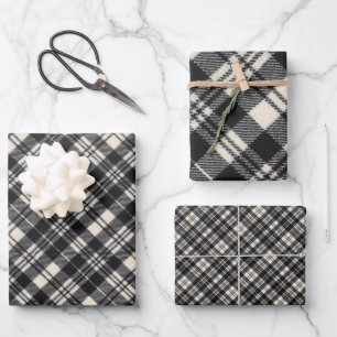 Feuille De Papier Cadeau Scott Black and White Modern Scottish Tartan
