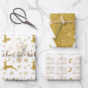 Feuille De Papier Cadeau Script de l'arbre de cerfs de luxe en or moderne b