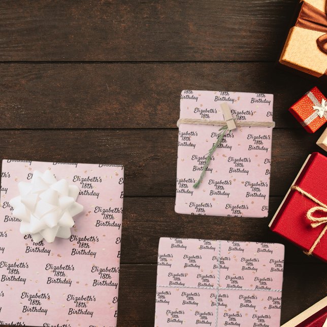 Feuille De Papier Cadeau Script de nom d'or rose pâle (Créateur téléchargé)