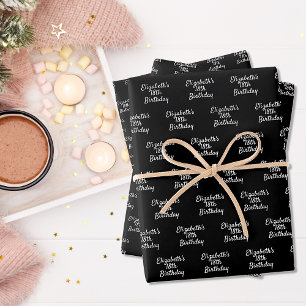 Feuille De Papier Cadeau Script de nom noir blanc d'anniversaire minimalist