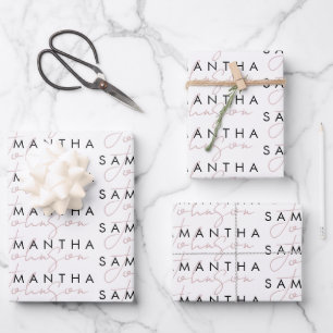 Feuille De Papier Cadeau Script de signature moderne chic noir blanc rose