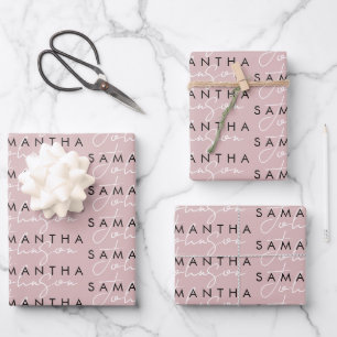 Feuille De Papier Cadeau Script de signature rose chic moderne