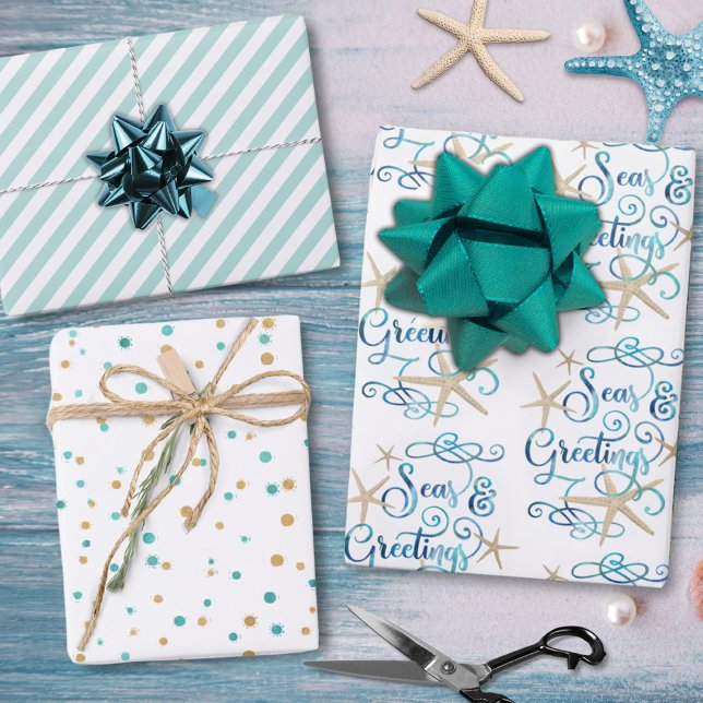 Feuille De Papier Cadeau Script Joyeuses Fêtes de Noël côtier (Créateur téléchargé)