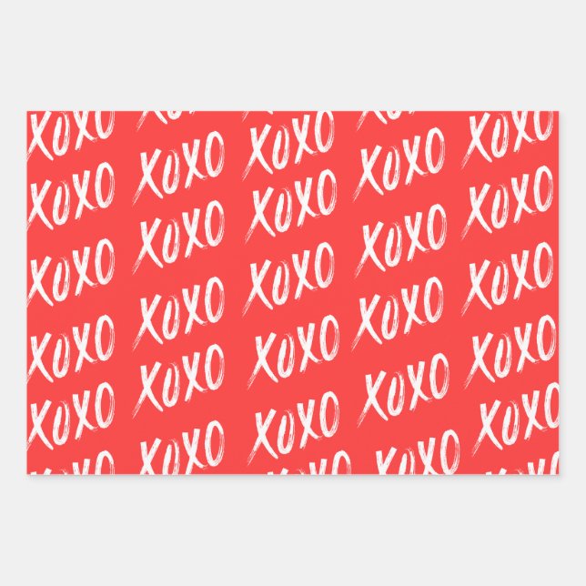 Feuille De Papier Cadeau Script Motif XOXO jaune rouge (Devant)