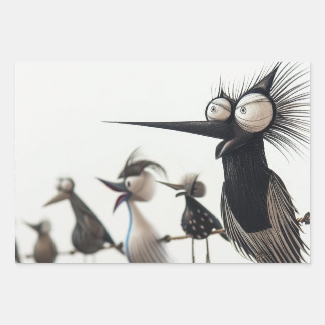 Feuille De Papier Cadeau Sculptures d'oiseaux de Whimsical Découpage (Devant 3)