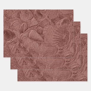 Feuille De Papier Cadeau Sea Shells Rose Gold Ocean Beach Élégant Découpage