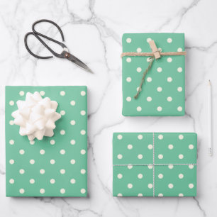 Feuille De Papier Cadeau Seafoam Soft Pastel Green, White Polka Dot Motif