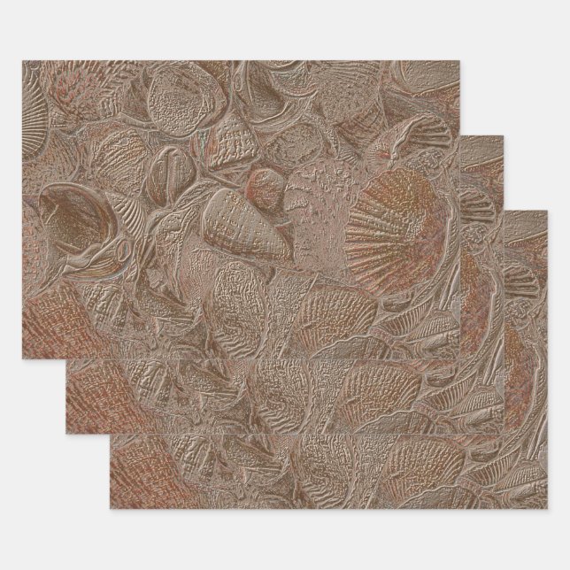 Feuille De Papier Cadeau Seashell Ocean Beach Gold Sepia Élégante découpage (Lot)