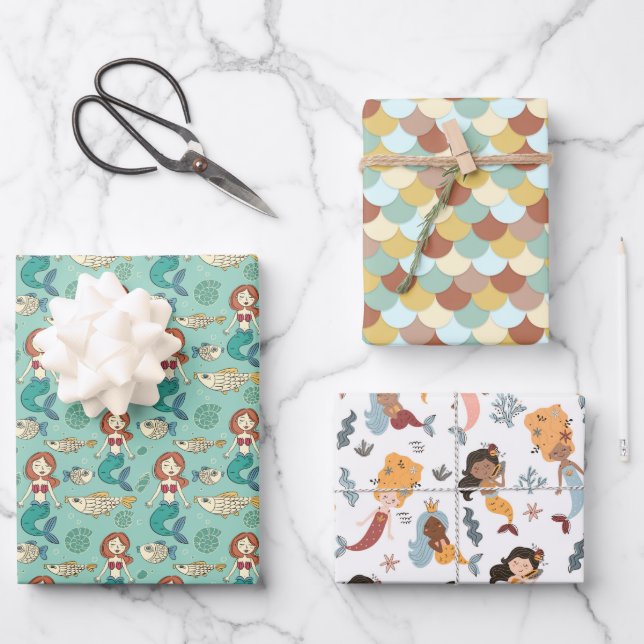 Feuille De Papier Cadeau Sélection de sirène deux papiers d'enveloppement (Recto)