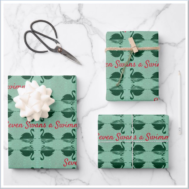 Feuille De Papier Cadeau Sept cygnes un Noël de natation (Bookmark my store! https://www.zazzle.com/store/capricepetit)