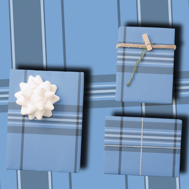 Feuille De Papier Cadeau Serene Sky Blue and Slate Winter Tartan Plaid (Créateur téléchargé)