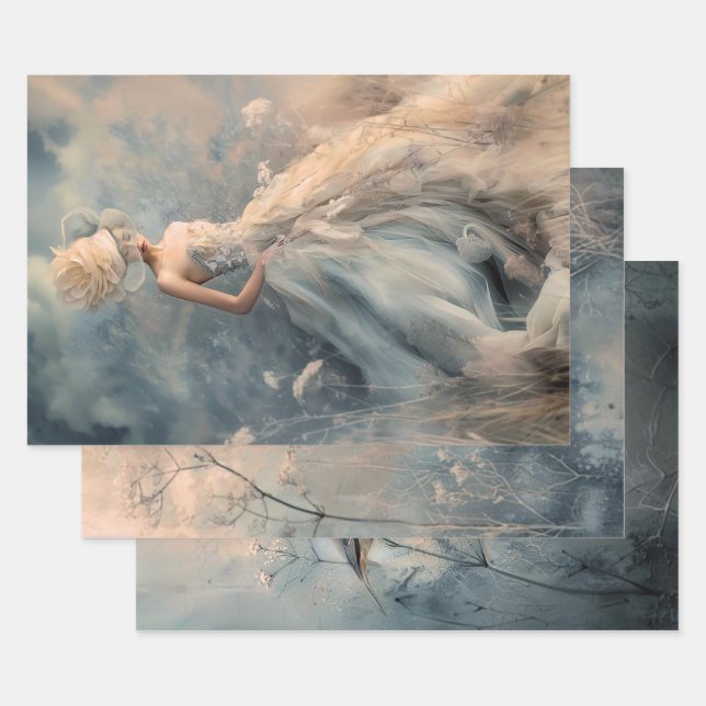 Feuille De Papier Cadeau Serene Whispers Ethereal Bird Portrait Botanical (Lot)