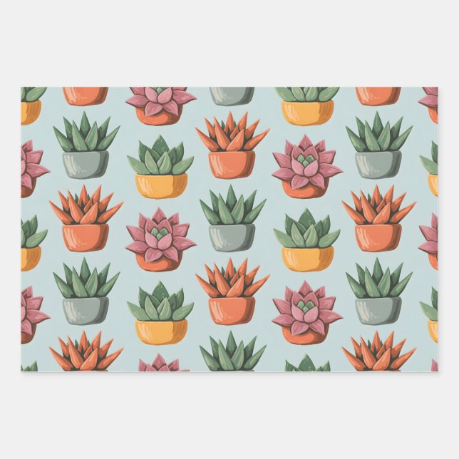 Feuille De Papier Cadeau Sérénité Succulente (Devant)