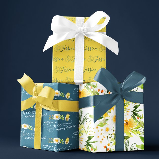 Feuille De Papier Cadeau Serez-Vous Notre Chef De Fiches D'Enveloppement D' (Propose to your Matron of Honor with these personalized wrapping paper sheets! )