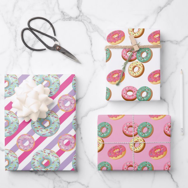 Feuille De Papier Cadeau Série Dessins de Donuts Sucrés 10   (Recto)