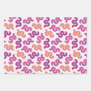 Feuille De Papier Cadeau Serpents drôles et colorés (rose, violet et oran