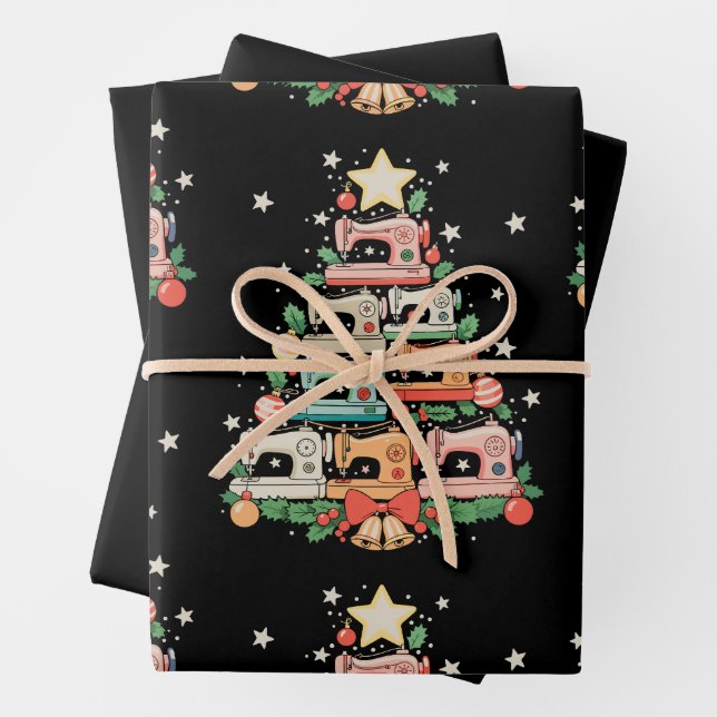 Feuille De Papier Cadeau Sewing Machine Christmas Tree Stitch Knit Sew Xmas (En situation)
