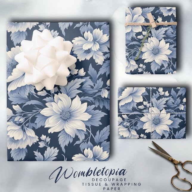 Feuille De Papier Cadeau Shabby Chic Classique Français Bleu Floral (Créateur téléchargé)