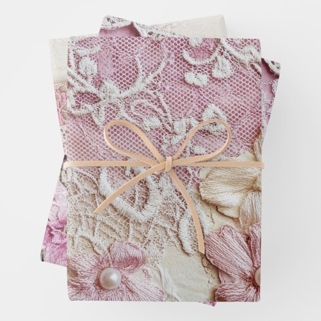 Feuille De Papier Cadeau Shabby Chic Rose Lace  (En situation)