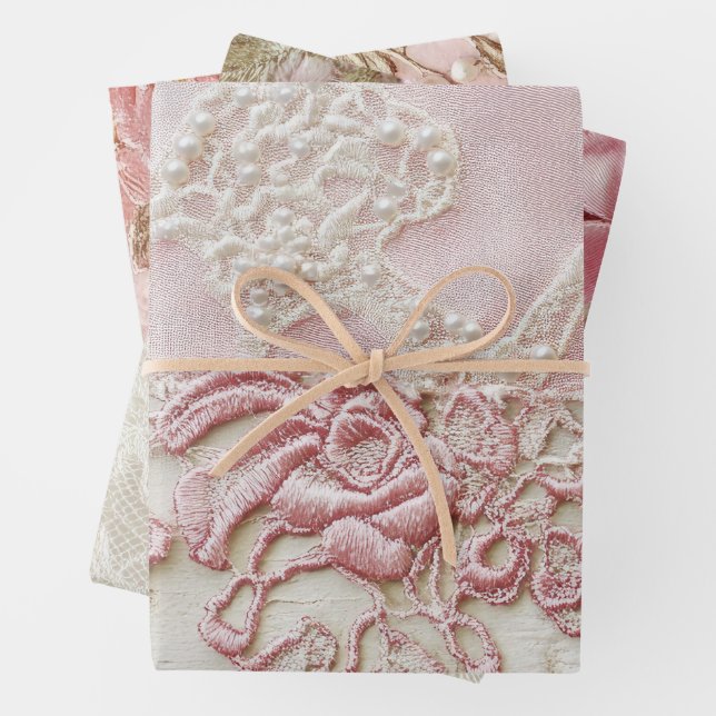 Feuille De Papier Cadeau Shabby Chic Rose Lace  (En situation)