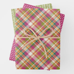 Feuille De Papier Cadeau Shabby Chic Rose Orange Sarcelle Vert Gingham