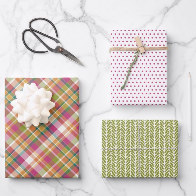 Feuille De Papier Cadeau Shabby Chic Rose Orange Sarcelle Vert Gingham Blan (Recto)
