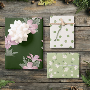 Feuille De Papier Cadeau Shabby Chic Vert Chasseur Fleurs Rose Cottagecore