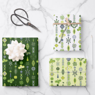 Feuille De Papier Cadeau Shamrock Clover Floral Minimaliste Vert
