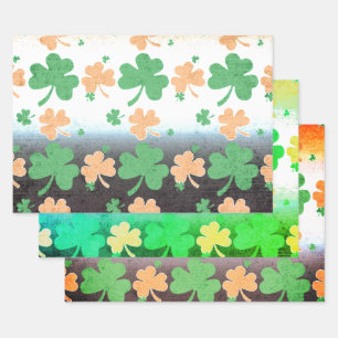 Feuille De Papier Cadeau Shamrocks aux couleurs du drapeau irlandais en dét