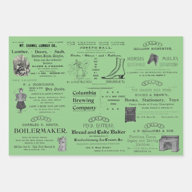 Feuille De Papier Cadeau Shenandoah Pennsylvanie années 1890 (Devant)