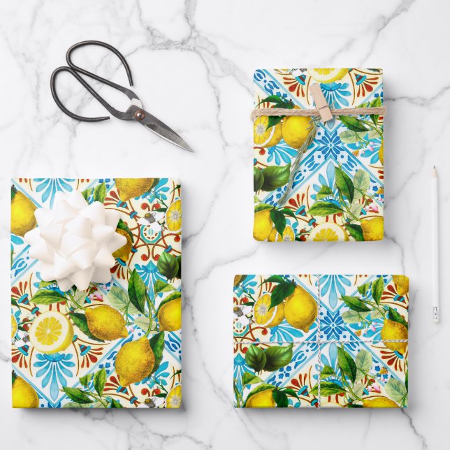 Feuille De Papier Cadeau  Sicilian style,summer art ,lemons   (Recto)
