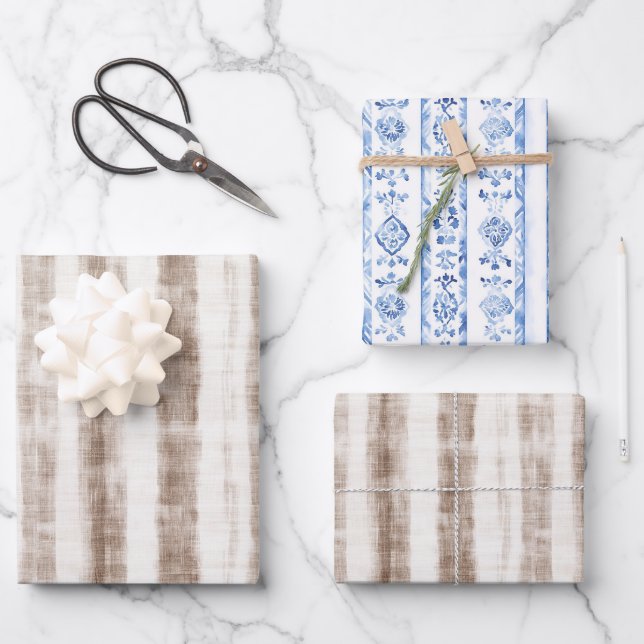 Feuille De Papier Cadeau Sicily Rustic Brown Stripes Bridal Shower (Recto)
