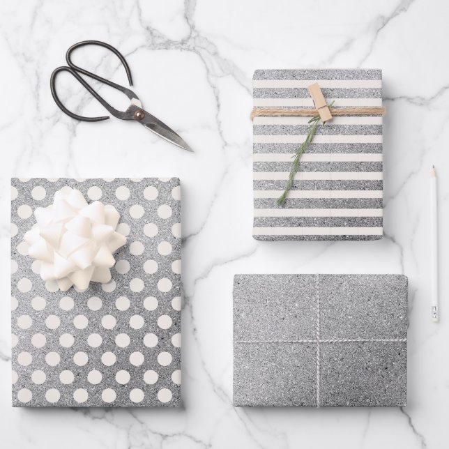 Feuille De Papier Cadeau Silencieux Blanc Pois rayures Noël (Recto)